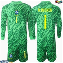 Otroški Nogometni dresi Brazilija Alisson Becker #1 Vratar Domači Copa America 2024 Dolgi Rokav (+ Kratke hlače)